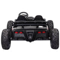 48 volt electric kid car with rubber wheels  with black colored body with red accents. LED taillights rear view.