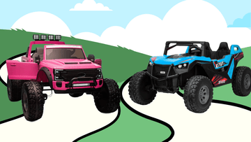 pink ford super duty truck and blue all wheel drive bugger for 4 year olds