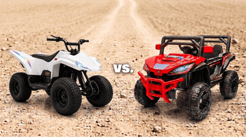 kids atv and utv side by side on off-road terrain