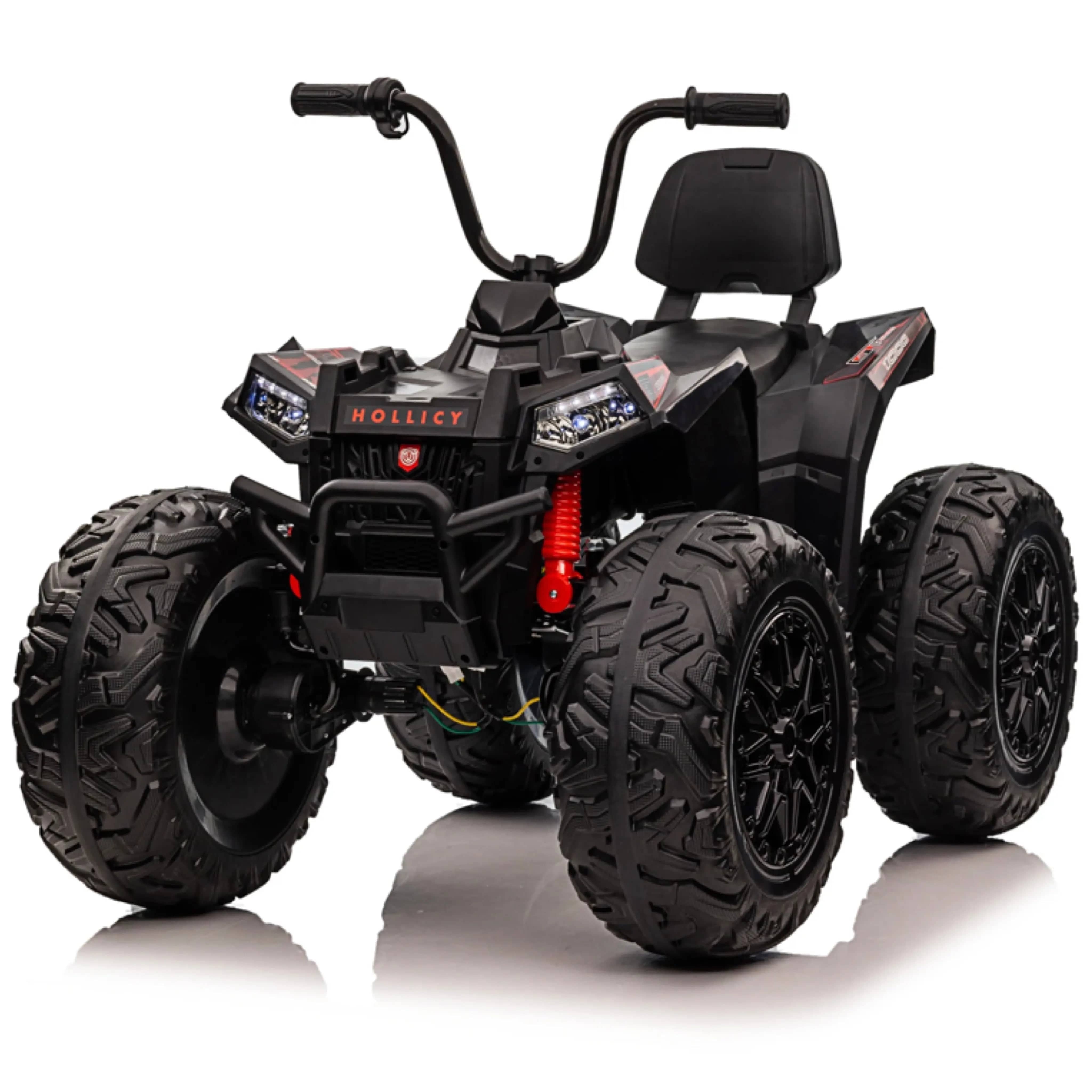 24V 4x4 Off-road ATV Kids Ride On Car with Monster Tires, 4-Wheel Suspension, Realistic Lights, Bluetooth MP3 and Leather Seat - Upgraded Power Wheels ATV R&G TOYS