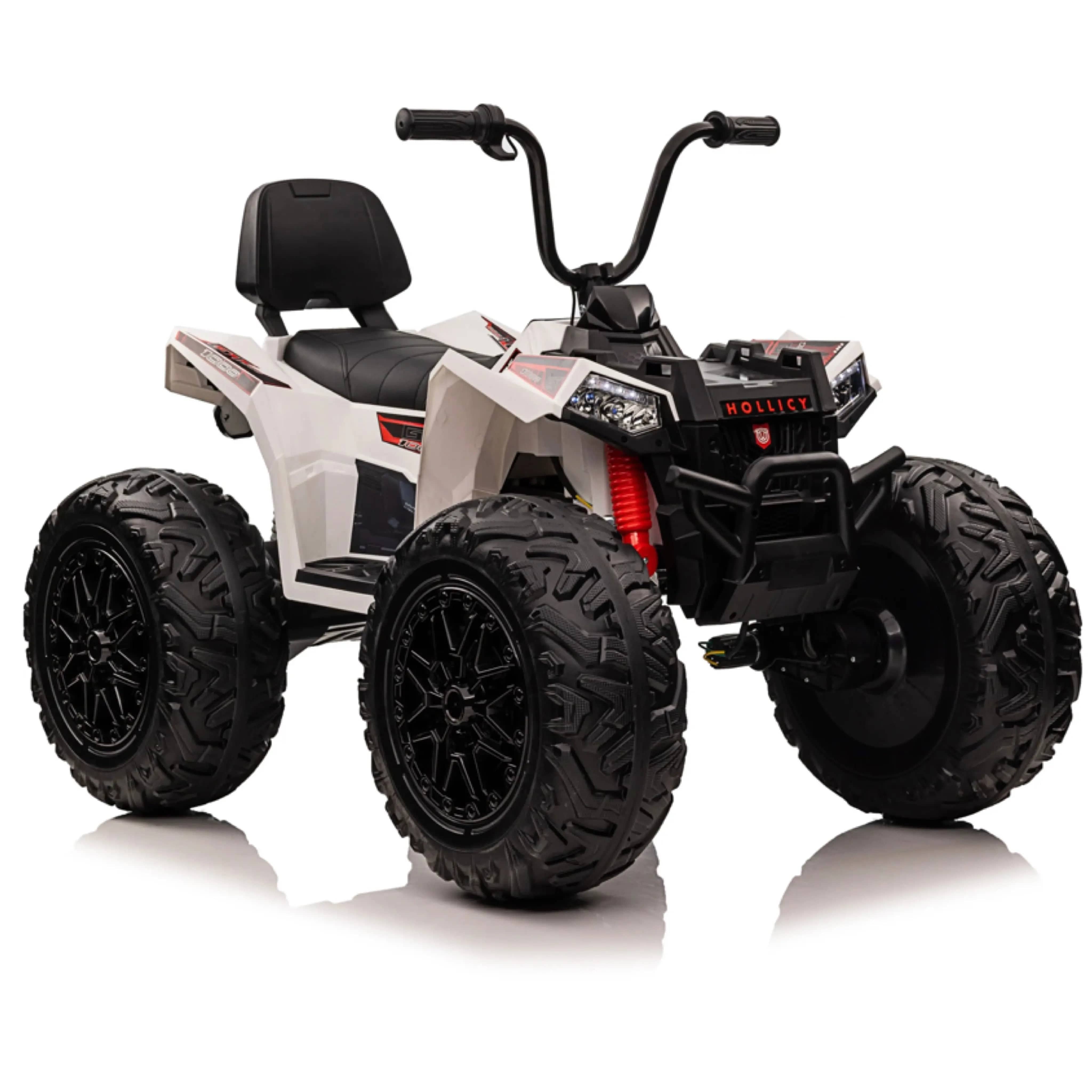 24V 4x4 Off-road ATV Kids Ride On Car with Monster Tires, 4-Wheel Suspension, Realistic Lights, Bluetooth MP3 and Leather Seat - Upgraded Power Wheels ATV R&G TOYS